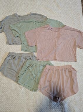 Striped Pajama Sets - Pink, Green, Gray